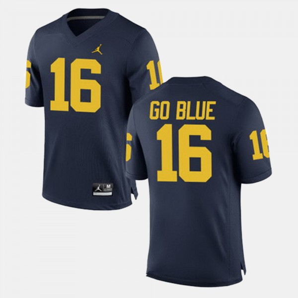 Michigan #16 Mens GO BLUE Jersey Navy Stitched Alumni Football Game